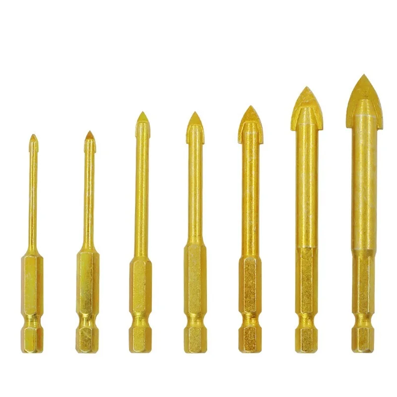 

5/6/7Pc Glass Drill Bit Set Titanium Coated Hex Shank Ceramic Tile Marble Glass Drilling Hole Metal Drilling Tools 5/6/8/10/12mm