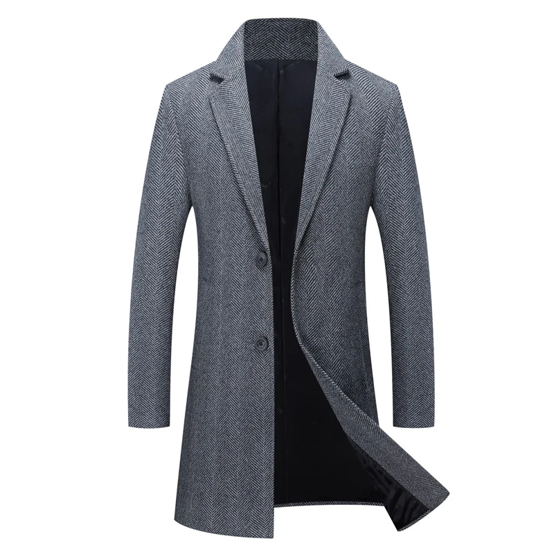 

2021 New Mid-length woolen coat plus cotton thick winter woolen tops warm and casual men's jacket blended wool coat