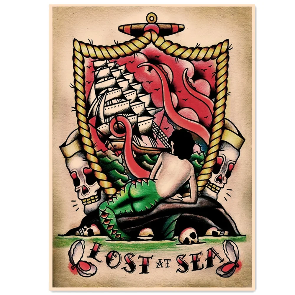 Художественный плакат и принты потерянных в море татуировок настенные Висячие