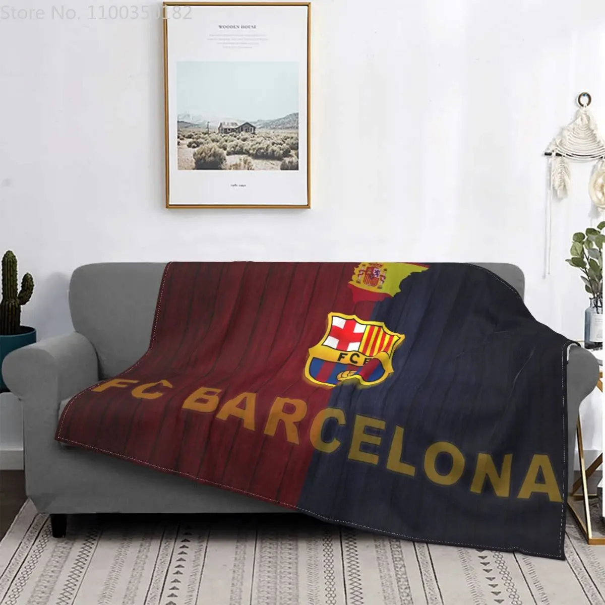 Barça Team-Logo Blanket Print Multifunction Lightweight Throw Blanket for Bed Car Rug Piece for gift football lover