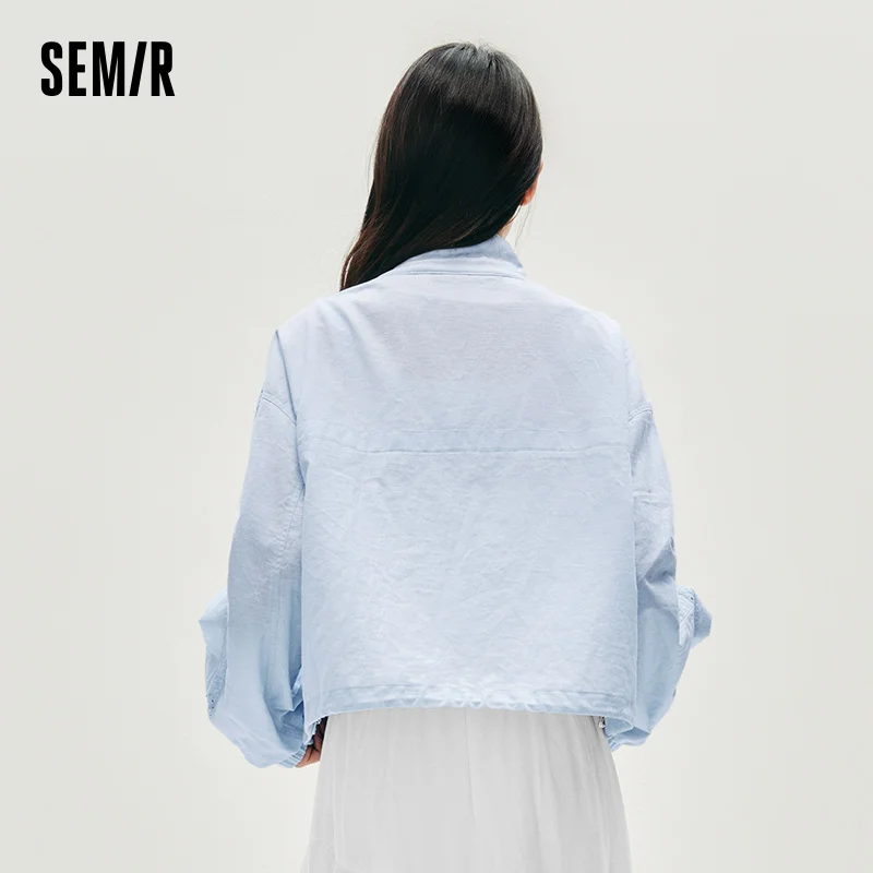Фото Женская осенняя куртка Semir, короткая длина, кружевная свободная куртка с рукавами «летучая мышь», хлопково-льняная куртка с воротником-стойкой, новинка 2025 года, милая верхняя куртка №3