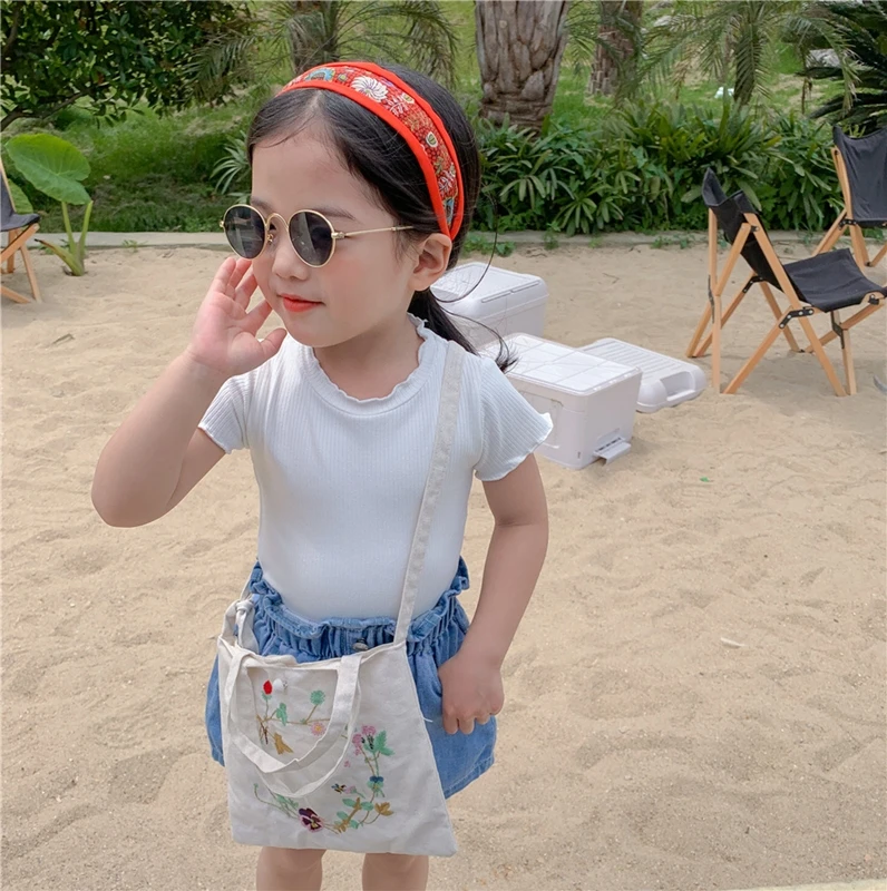 2023 Summer New Children's Clothing Summer T-Shirt for Girls with Mushroom Edges Short Sleeves Candy-Colored Vest Kids Clothes