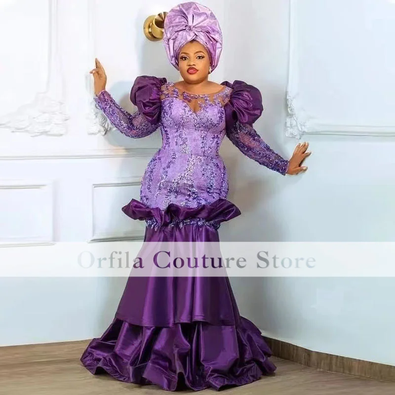 Женское вечернее платье-Русалка Aso Ebi, кружевное платье с длинными рукавами и аппликацией, платье для выпускного вечера в африканском стиле