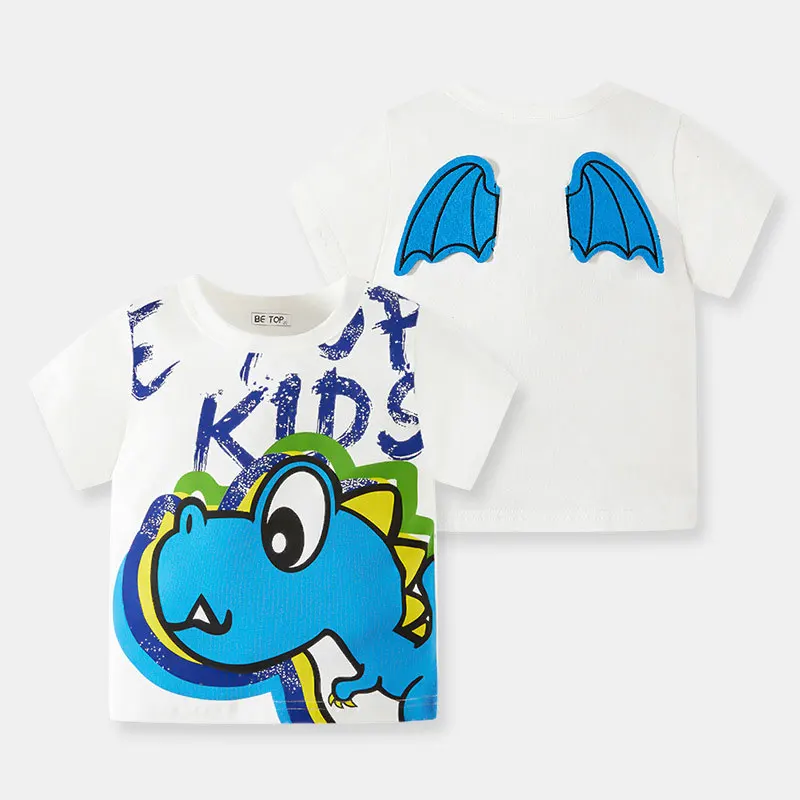 

2022 Summer Children Boys Shorts Sleeve T-shirts Cartoon Dinosaur Cotton Toddler Boys Top 2-8 Years Kids Baby Boy Tees Clothes