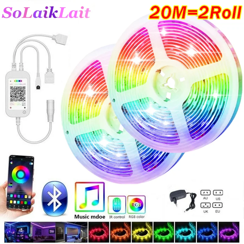 

NEW 20m/2roll LED Strip Lights 5050 RGB Music Sync Color Changing Tape Light + 40-Key Remote Home Bedroom Kitchen TV BackLight