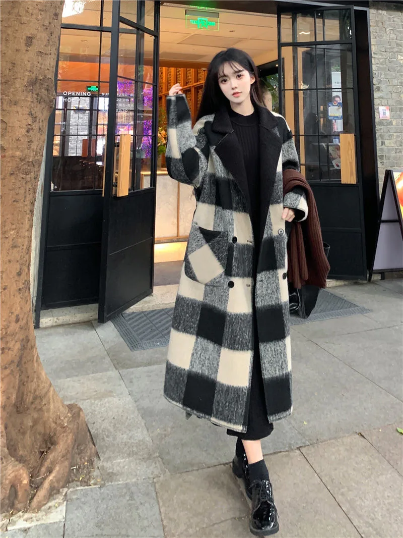 

MHMR Reversible cashmere tweed coat fall and winter premium sense of plaid two sides wear lamb wool thickened tweed jacket