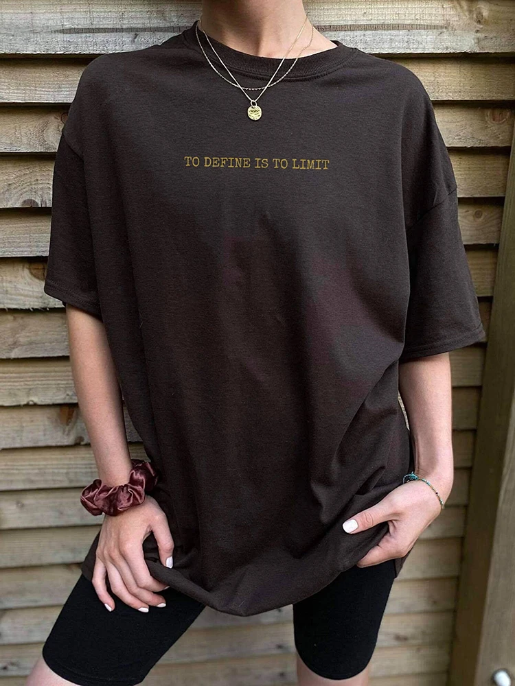 

Женские хлопковые футболки To Defing Is To Limit с буквами, индивидуальная винтажная одежда в стиле хип-хоп, Женская Повседневная математическая одежда с коротким рукавом