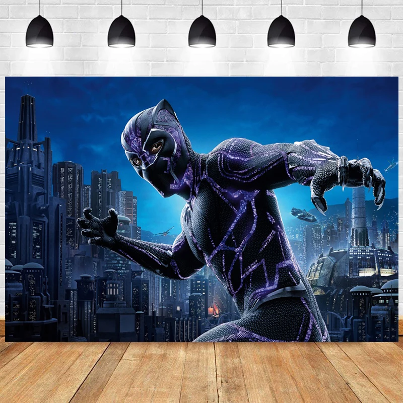

Disney Black Panther Backdrop Decoration For Boys Kids Birthday Party Background Superhero Vinyl Custom Photography Decor Props