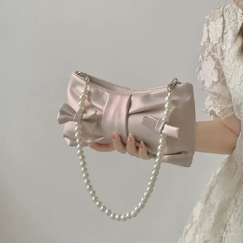 

Модная однотонная женская сумка через плечо с бисером, повседневная женская сумка из искусственной кожи с бантом, простая Милая женская сумка через плечо