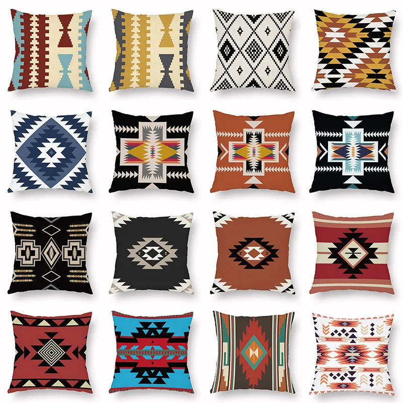 

Geometric Exotic Ethnic Style Retro Pillowcase Bohemian Turkey Painting Cushion Cover for Sofa Bedroom Decor Polyester Peachskin