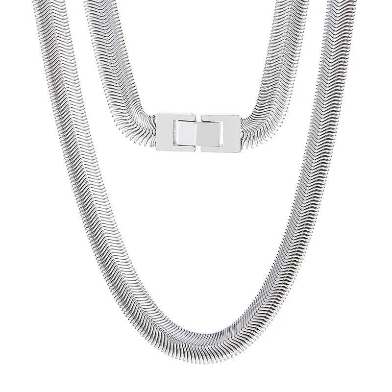 

Trendy Stainless Steel Necklace For Women Men Double Layer Braided Chunky Chain Collar Choker Silver Color Jewelry