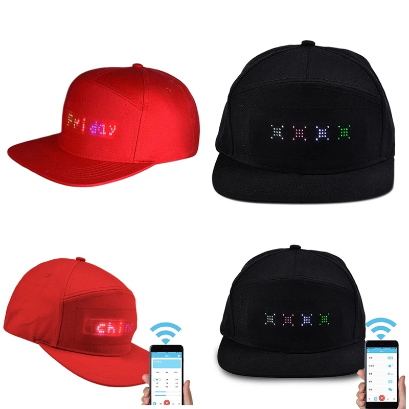 

Bluetooth LED Smart Hat APP Controlled Editing LED Display Hat Led Light Words (Text, Music, Image, Drawing) Suitable for Party