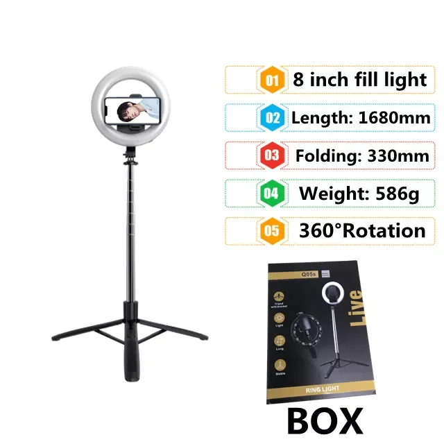 

Bluetooth Selfie Stick Tripod Foldable Handheld Remote Shutter With Big LED Ring Photography Light For Android IOS