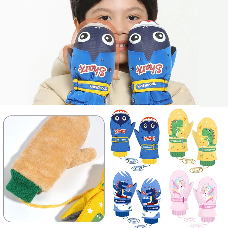 

Kids Skiing Gloves Windproof Waterproof Fashion Outdoor Sports Gloves Breathable Thicken with Lanyard for Winter Activities Gift