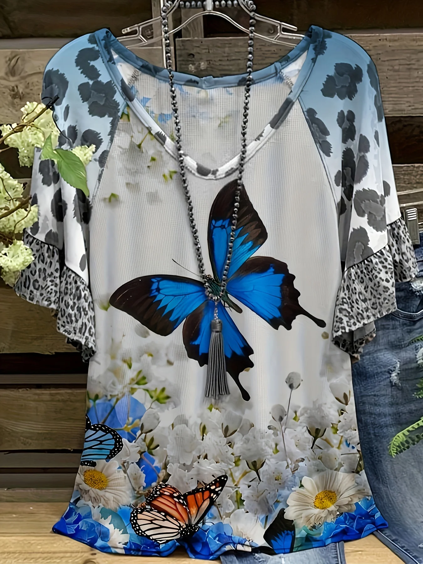 Женская футболка большого размера Повседневная модная с V-образным вырезом и