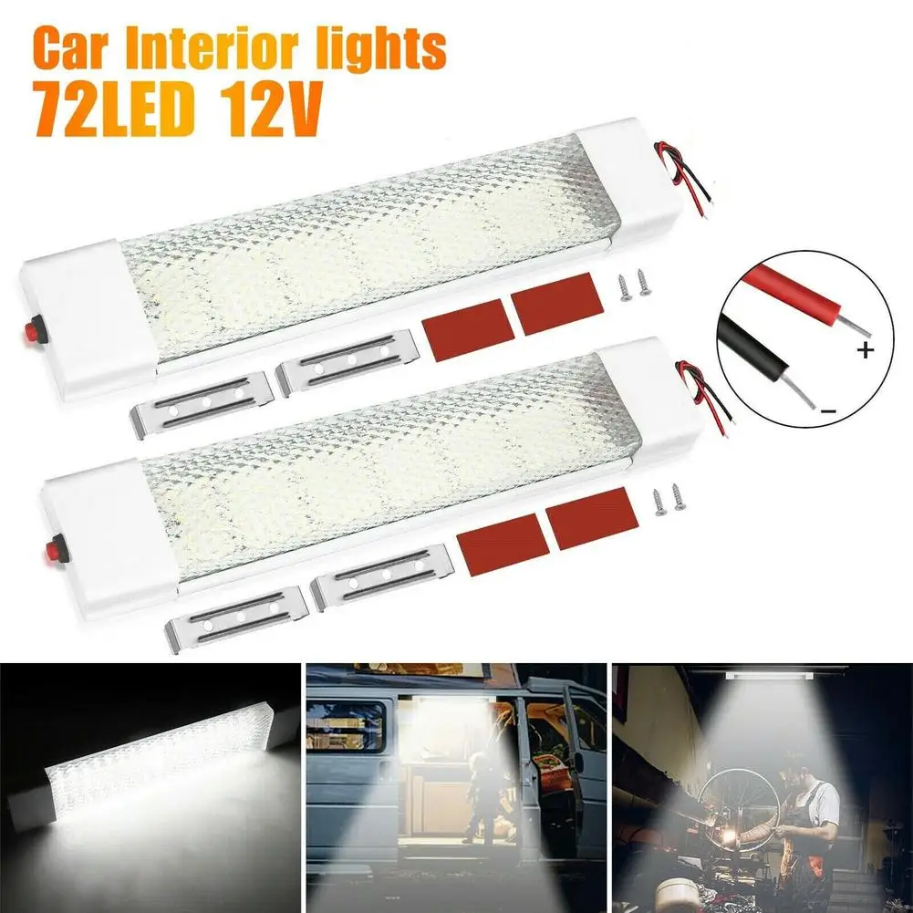 

2 Pcs 72 Beads 12v Led Car Interior Roof Light Highlight Ceiling Dome Lamp For Rv Camper Trailer Truck