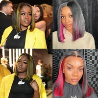 Highlights Yellow Red Bob Wig 13x6 Lace Front Human Hair Wigs Virgin Hair Rose Pink Short Straight Lace Wig For Women 2022 Trend