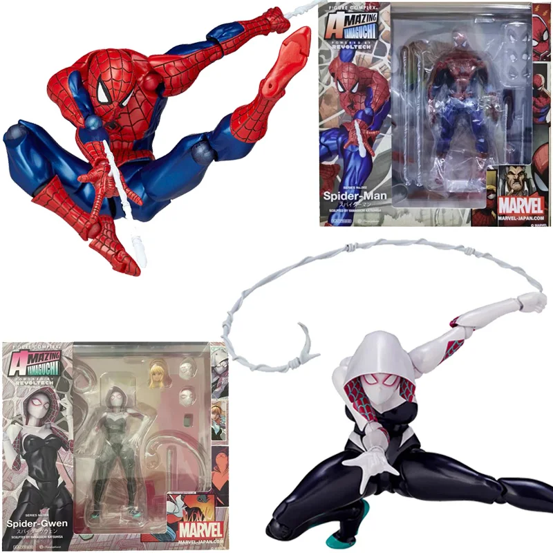 

In Stock Original KAIYODO AMAZING YAMAGUCHI MARVEL 004 Spider Women Gwen &002 SPIDER MAN Peter Benjamin Parker Action Figure Toy