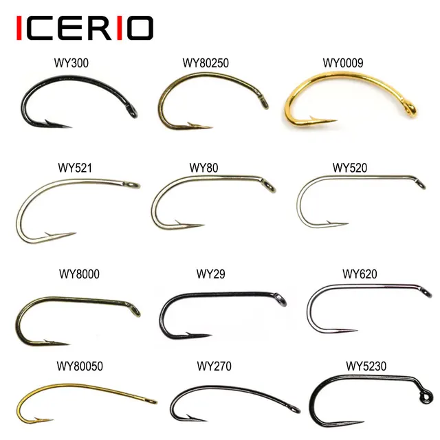 ICERIO 100PCS Classic Barb & Barbless Fishing Fly Hook Dry Fly Wet Fly Jig Nymph Shrimps Nymph Caddis Streamer Fly Tying Hook 1