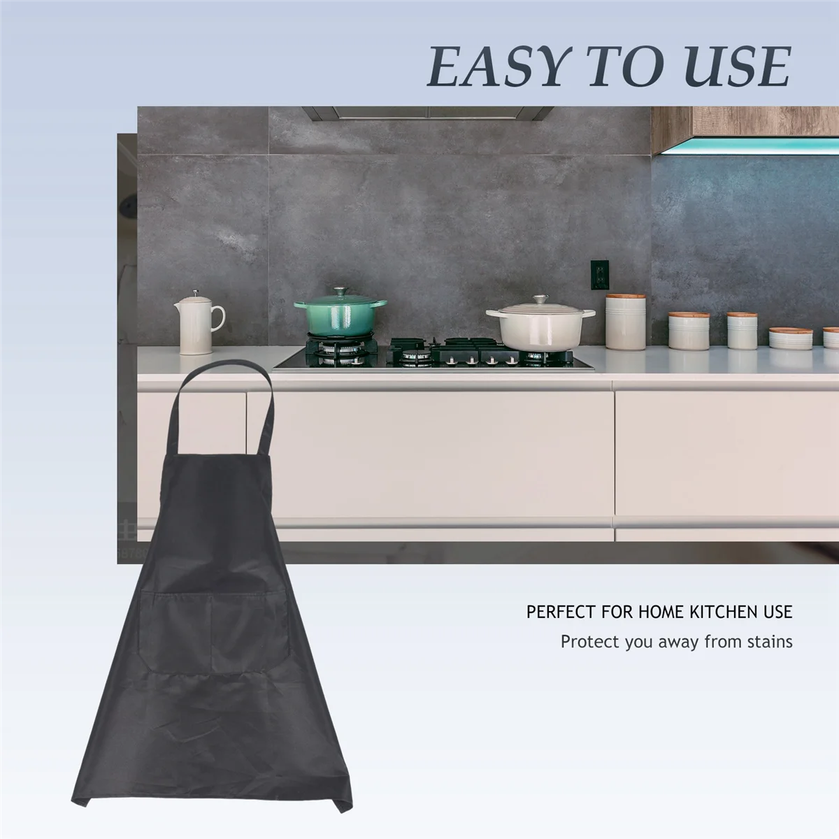 Простой фартук с передним карманом для кухни черного цвета