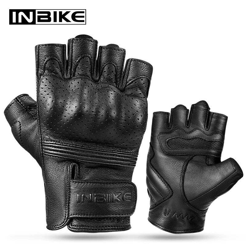 

INBIKE Half Finger Motorbike Gloves Goat Leather Fingerless Motorcycle Gloves Protective Gears Riding Glove for Men Accessories