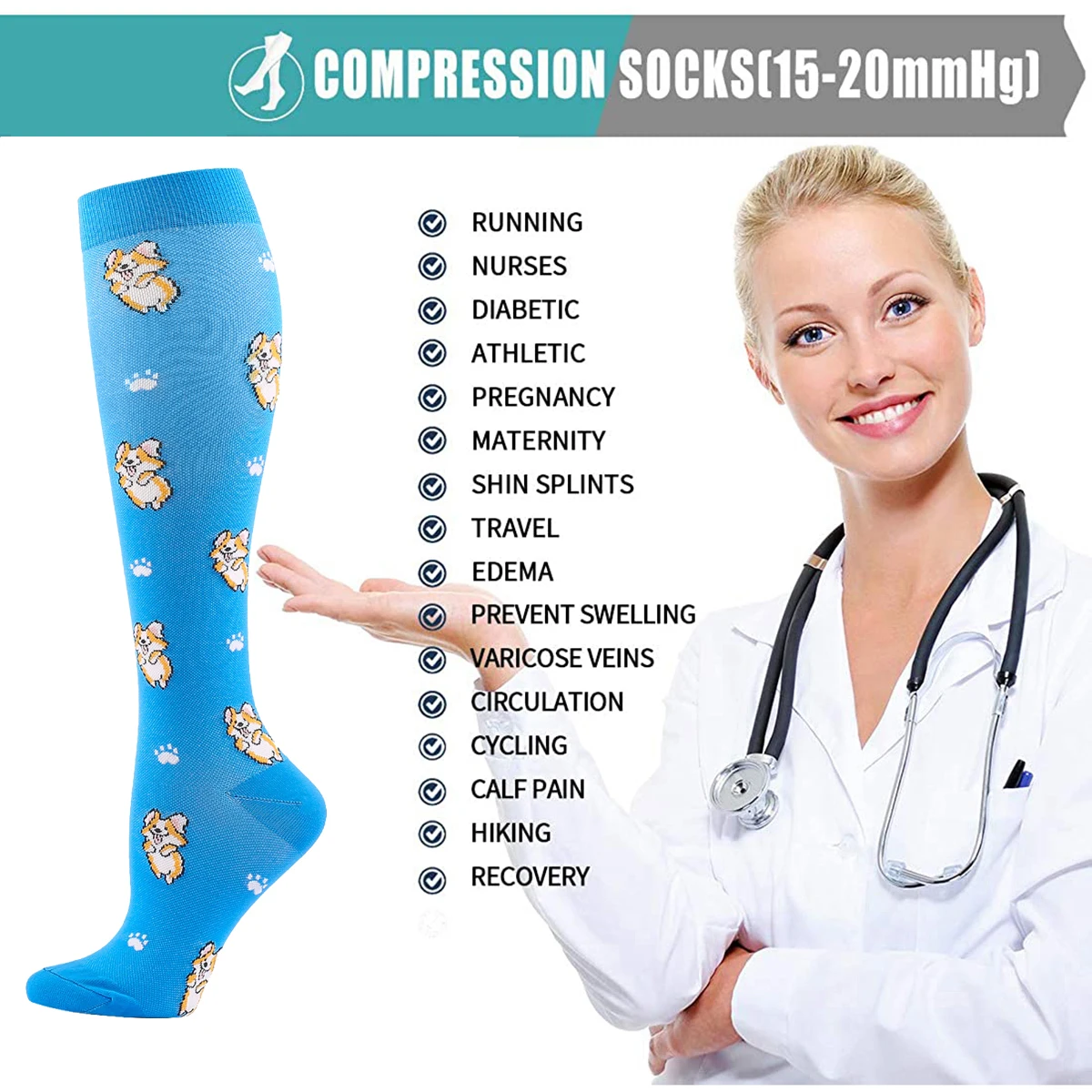 Dropshipping Men Women Hiking Running Compression Socks15-20MmHg Flight Pregnancy Swollen Varicose Veins Marathon Sports Socks