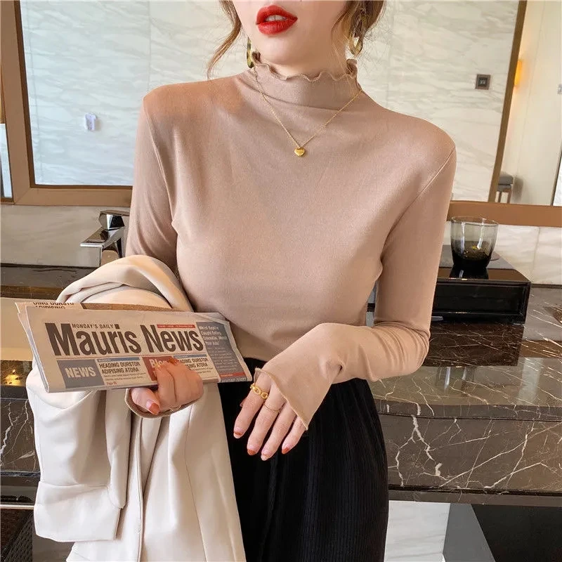 

Half high collar long sleeved T-shirt Undercoat Women's New Top P3 845