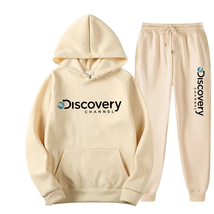 2022 Discovery Channel Men's Sweatshirt+Sweatpants Set Autumn Winter Warm Sportswear Set Men's Street Fashion Hoodie