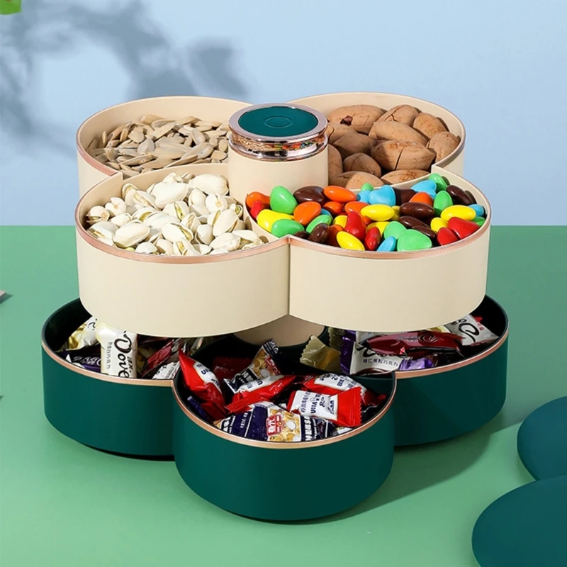 

Flower Shape Fruit Bowl Countertop Basket Rack Display Stand for Fruit with Toothpick Box 2Tier 8 Gird Fruit Holder-Case