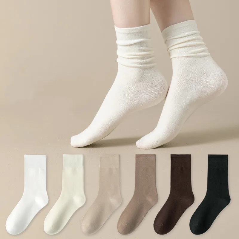

Женские носки, хлопковые чулки средней длины, однотонные спортивные удобные дышащие корейские чулки