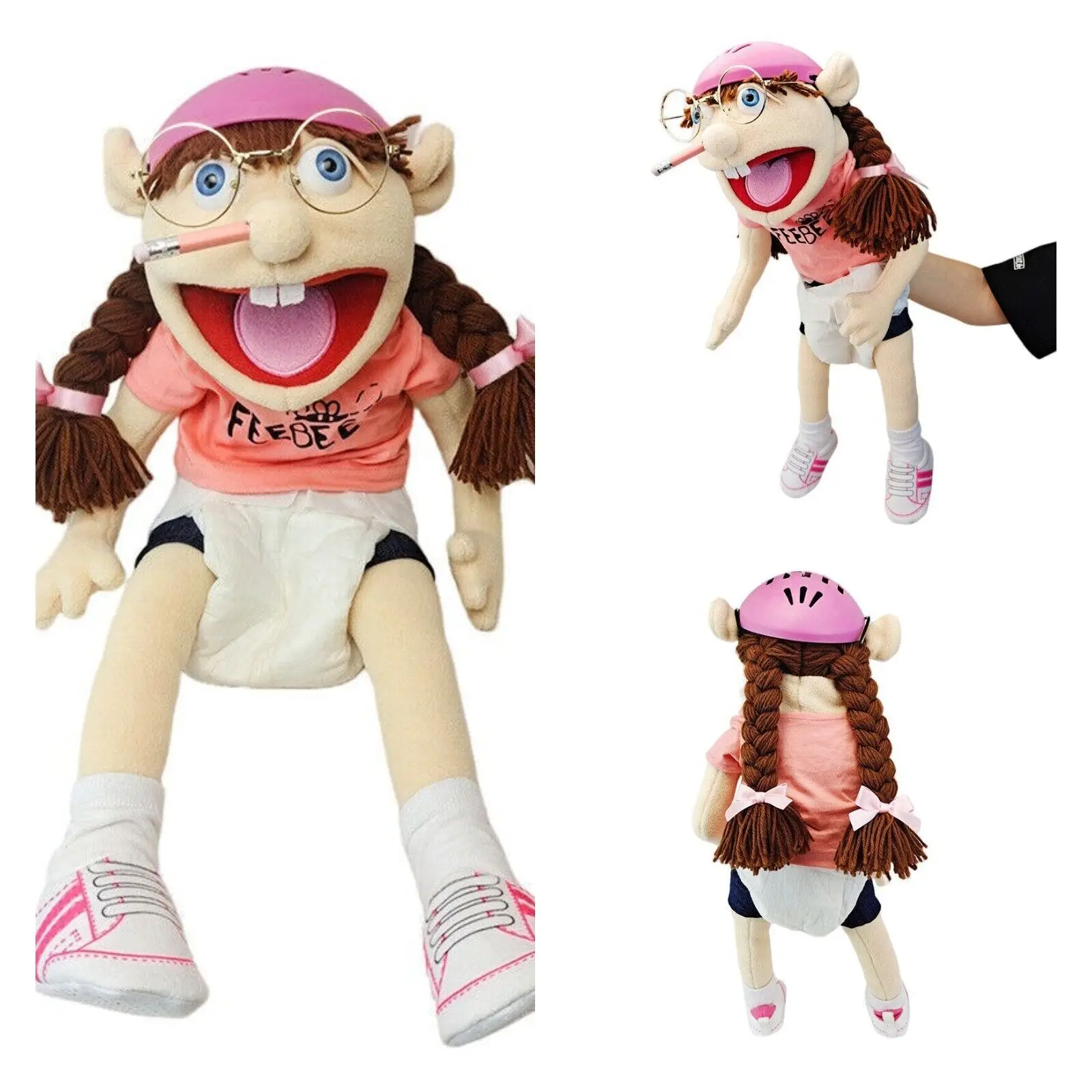 60cm Giant Feebee Jeffy Puppet Plush Hat Game Toy Boy Girl Cartoon Hand Puppet Plushie Doll Talk Show Party Props Christmas Gift