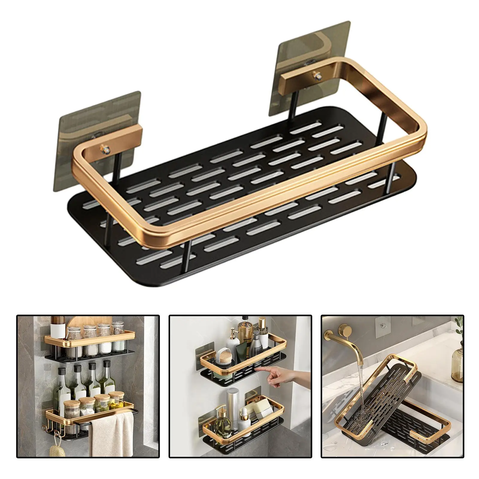 

Adhesive Shower Caddy No Drilling Shampoo Holder Space Aluminum Bathroom Shelf Shelves for Restroom Lavatory Removable Screws