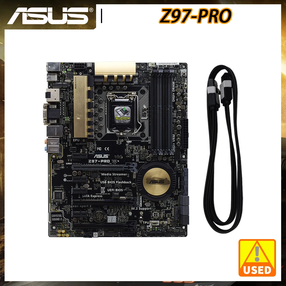 

Материнская плата ASUS Z97-PRO LGA1150, 4x DDR3, Intel Z97, поддержка Core i5-4690K, 32 ГБ M.2, SATA3, PCI-E, X16, USB3.0, ATX
