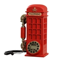 red telephone booth corded telephone desk wall mounted landline phones rotarybutton dial with adjustable ringtones for home