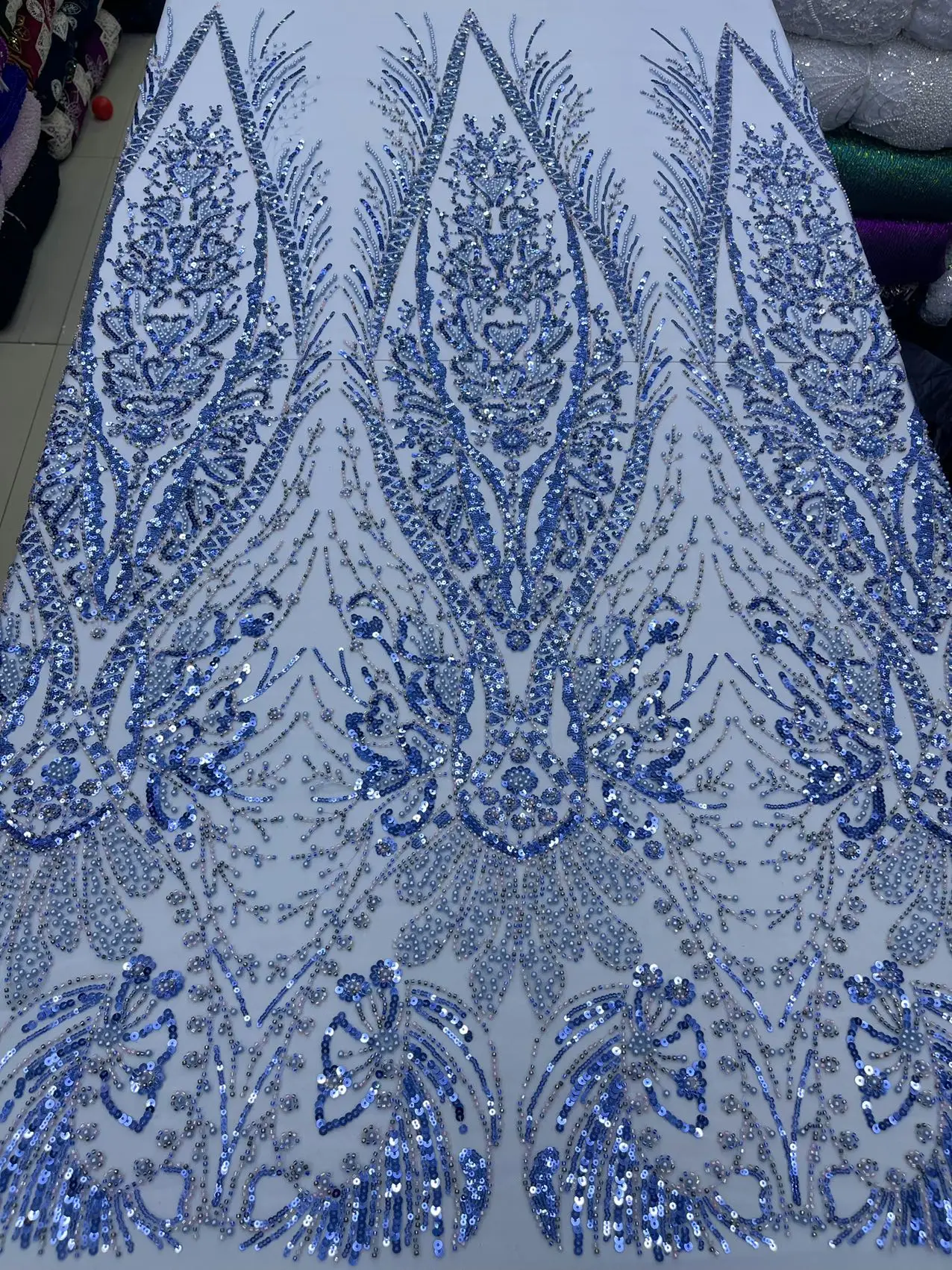 Luxury African bluie 3D Sequin Beaded Groom Lace Fabric High Quality French tulle fabric Embroidered Nigerian lace