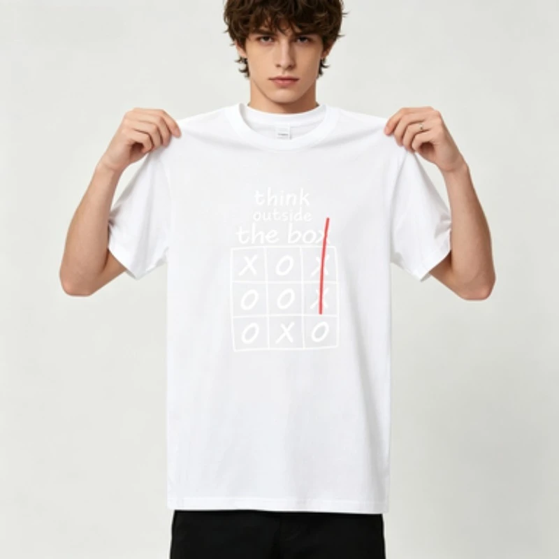 Фото Футболка унисекс из модала с принтом «Think Outside The Box» Tic Tac Toe, мягкая повседневная футболка для ежедневного ношения №3