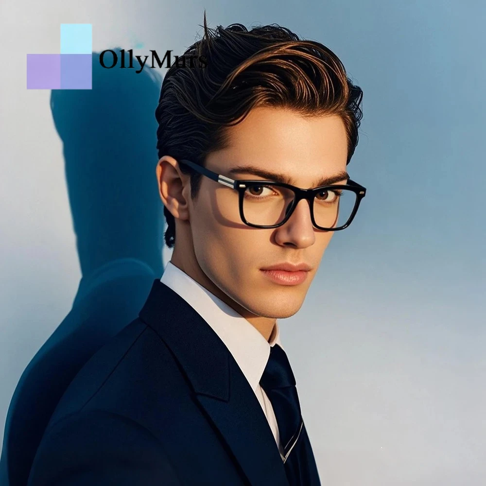 Фото Новые простые мужские очки для чтения OLLYMURS с защитой от синего света, с возможностью индивидуальной настройки, геометрический квадратный дизайн №3