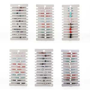 12PCS Crystal Bead Acrylic Shell Star Butterfly Round Flower Charms  Beaded Braided Bracelet for Women Adjustable Anklet Jewelry