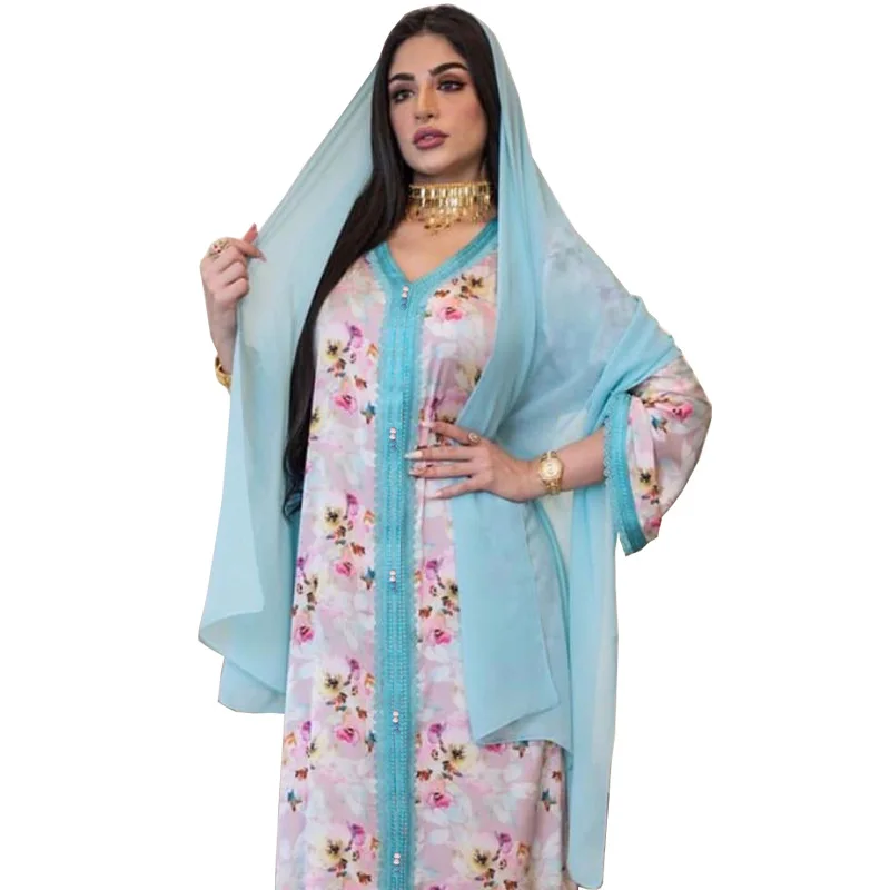 ICCLEK Abayas Kaftan Muslim Woman Dress Jilbab Moroccan Caftan Royal Women Dubai Hijab For Women Chiffon Hijab