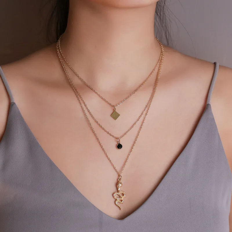 

Geometry Snake Pendant for Women Zodiac Sign Punk Choker Necklace Sliver Gold Chains Neck Collar Fashion Layered Bohemia Jewelry
