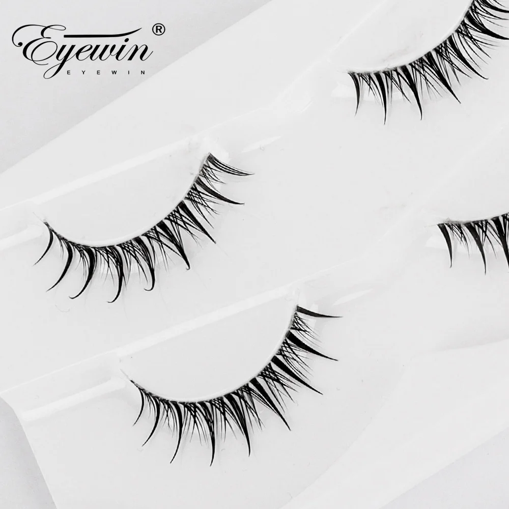 

New 2pairs Lashes 3D Invisible Band Handmade Natural Long Transparent Stem Fake Eyelashes Doll Wholesale Mink Eyelash Makeup