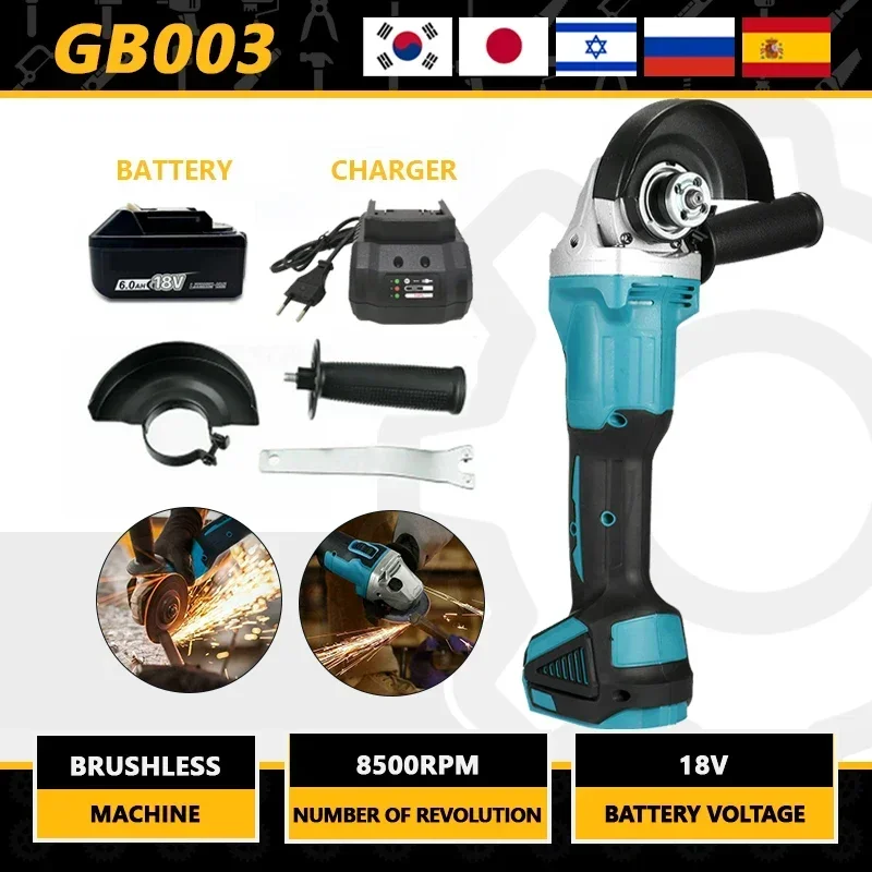 

Бесщеточная ударная угловая шлифовальная машина Makita, 100 мм, 18 в, беспроводной резак, полировщик, электроинструменты, полный комплект