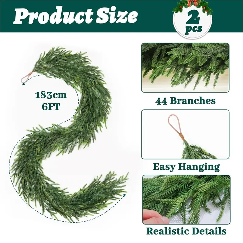 HHO-Faux Green для мантии, лестницы, стола, камина, рождественская снежная гирлянда Norfolk, 12 футов (2 х 6 футов), настоящие сенсорные гирлянды (art.: 3920d32f9de8a) - 3920d32f9de8a