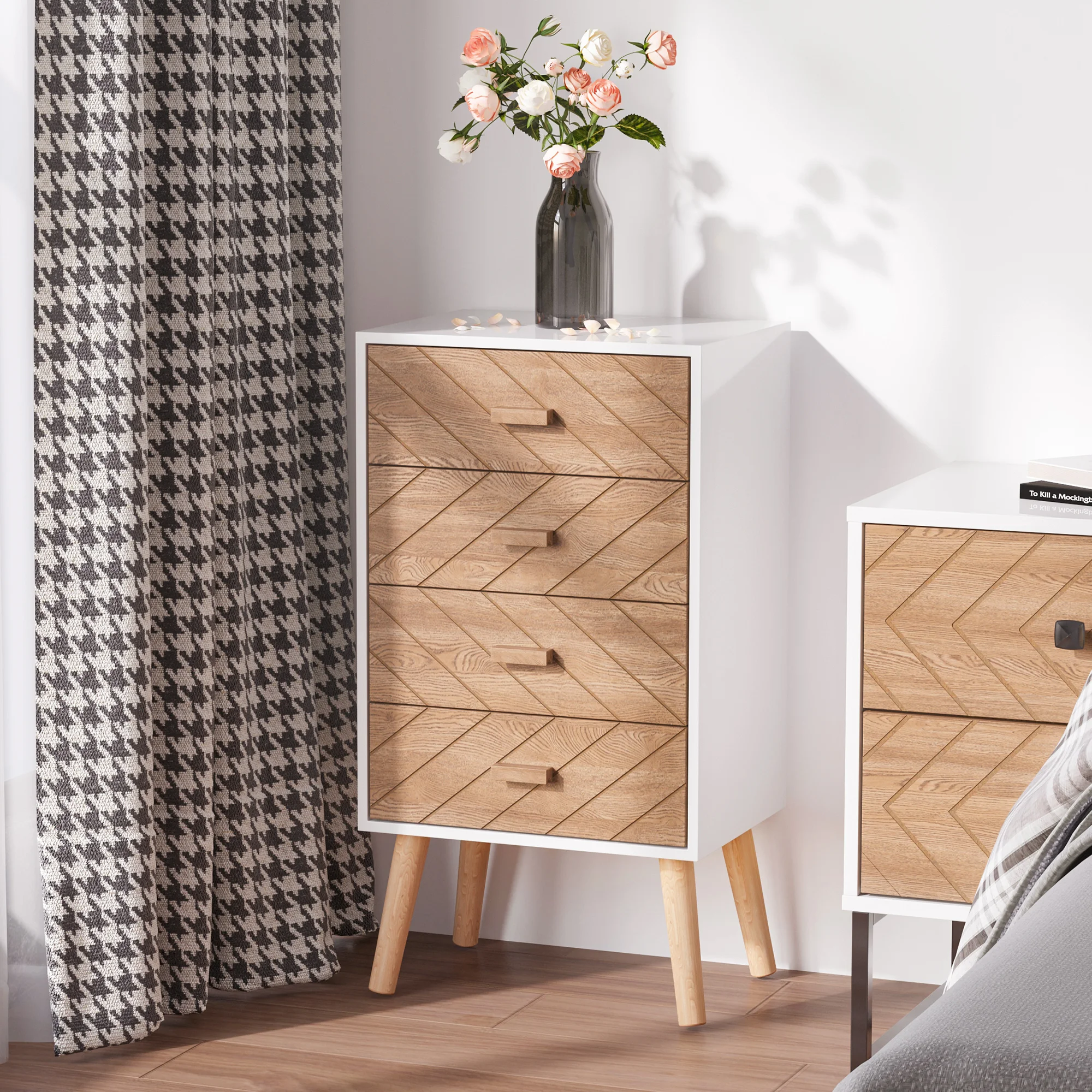 HOMCOM Small Table de Night Wood with 2 cajons Comfortable Rustica Drawer Bedside Color White and 40x30x55.5/40x30x75 cm |