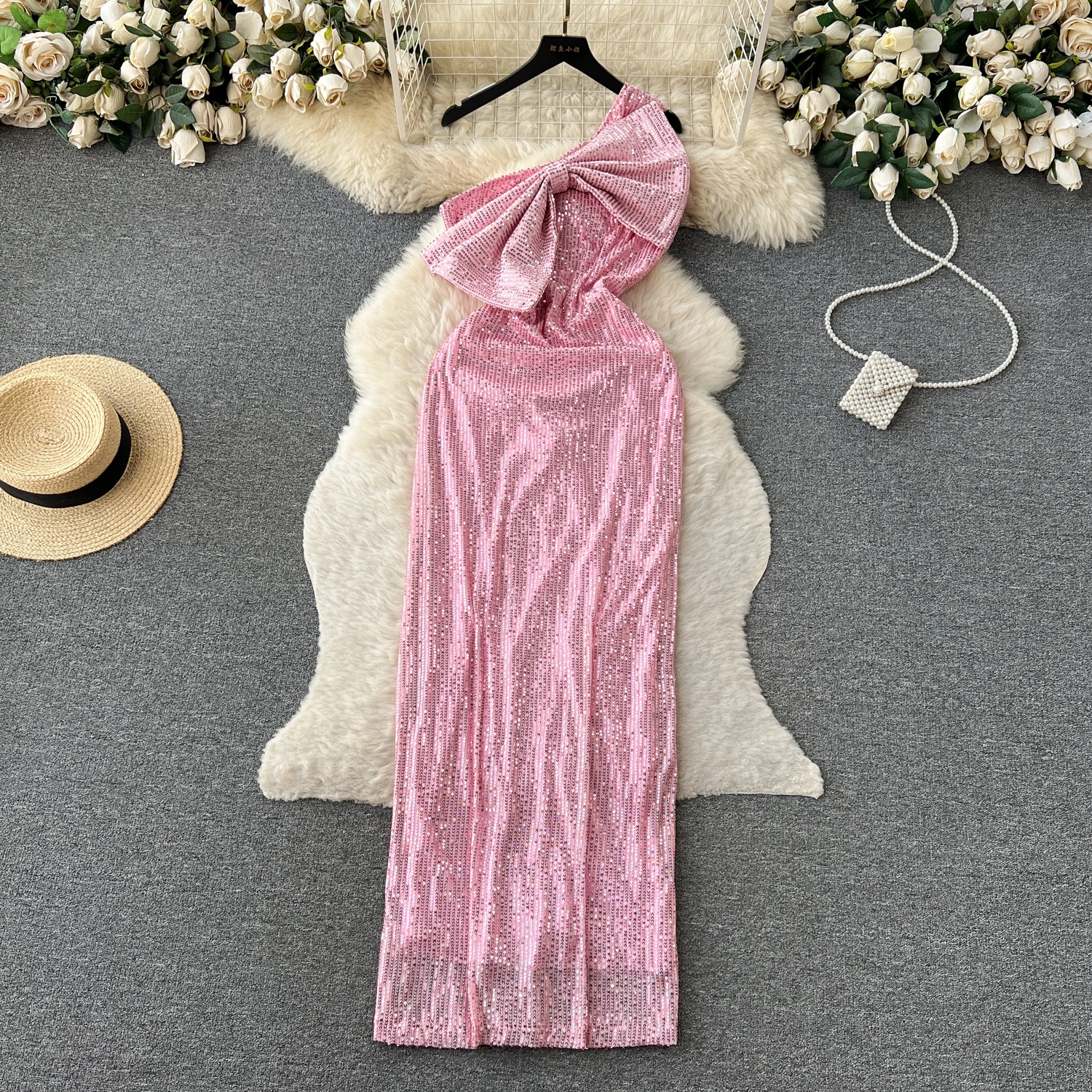 

Женское облегающее платье-карандаш с блестками, элегантное сексуальное платье с завышенной талией, бантом и диагональным воротником, Пляжное Платье для отпуска на лето