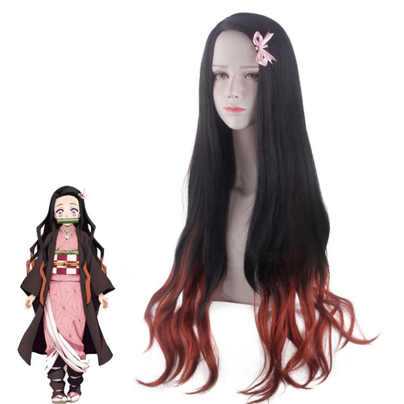 

Demon Slayer Kamado Nezuko Cosplay Wig Natural Black Gradient Dark Orangeheat-resistant Synthetic Game Halloween Party