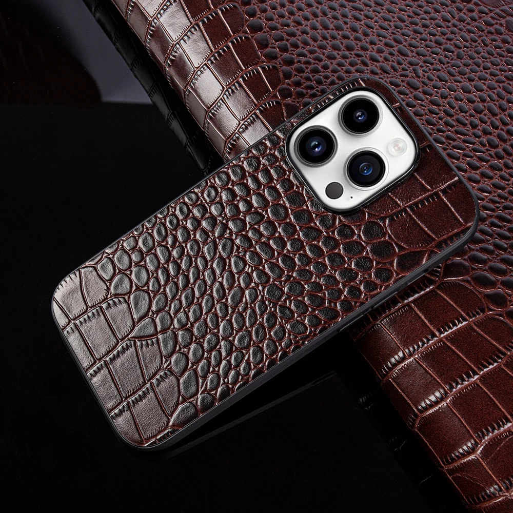 Leather Case For Iphone Series Luxury Cowhide Genuine Cover Business Phone Back Case For Iphon 14 13 12 11 XS Grain Coque