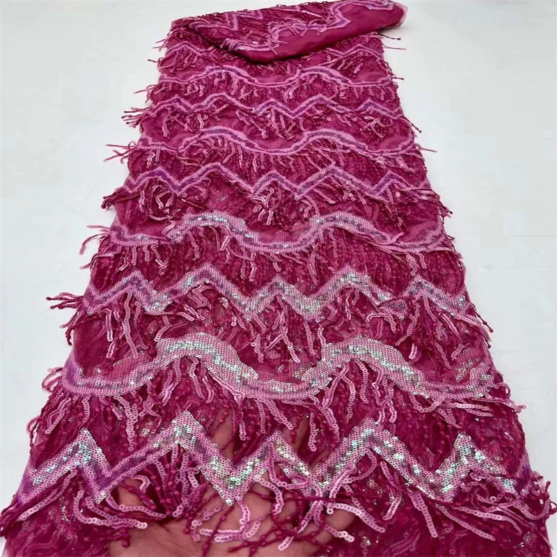 

African Lace Fabrics 2022 High Quality 5 Yards Lace 3D Sequins Embroidery French Wedding Mesh Net Lace Fabric For Party Dresses