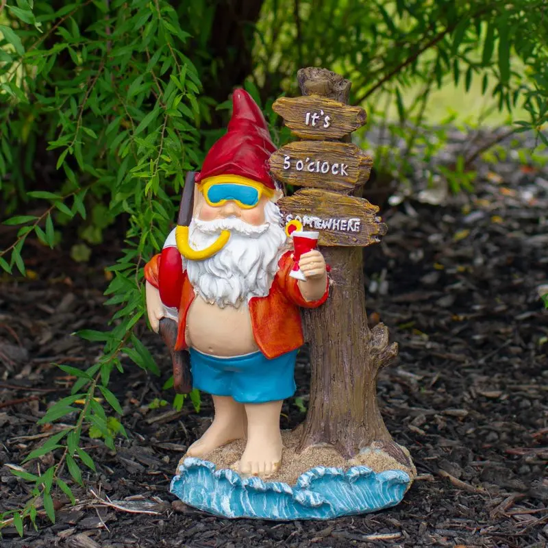 

Red and Blue Beach Gnome Outdoor Garden Statue