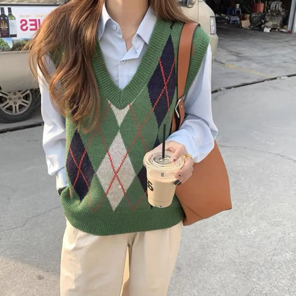 

Женский свитер в стиле ретро с V-образным вырезом и круглым вырезом